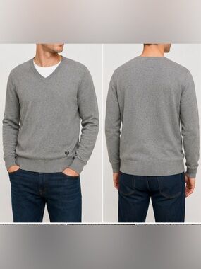 Chaps Ralph Lauren Men’s Large Cotton Cashmere V Neck Sweater Grey Knit